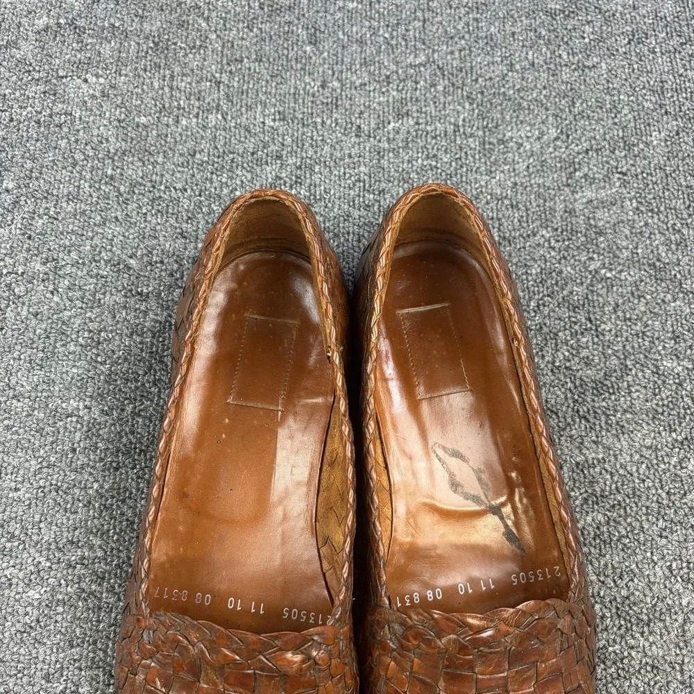 Moreschi Woven Leather Loafers Mens 10 Brown Handmade Italy Basket Weave Slip On